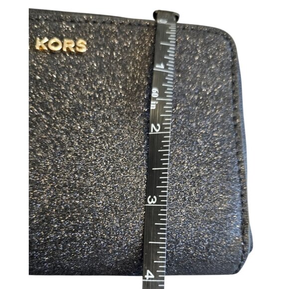 New Michael Kors Large Flat Multifunction Phone Case Wristlet Blk Glitter Wallet - Picture 7 of 16